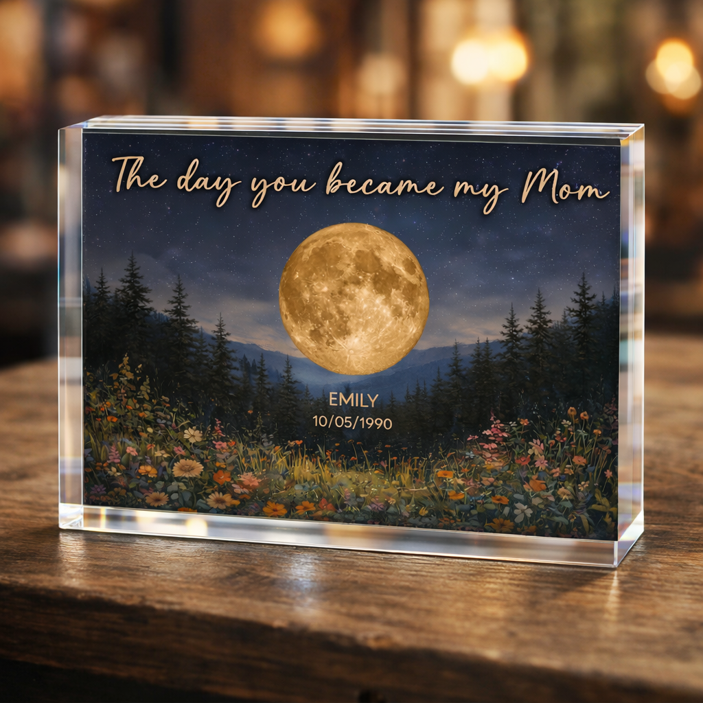 Mystical Midnight The Day You Become Mom Grandma Custom Birth Moon Phase - Personalized Acrylic Plaque - Mother's Day Gift For Mom, Grandma