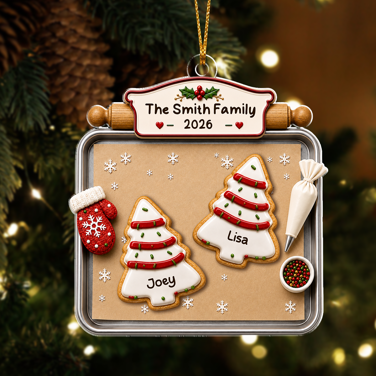 Christmas Tree Cakes Tray Custom Family Names - Personalized Acrylic Ornament - Christmas Gift For Family