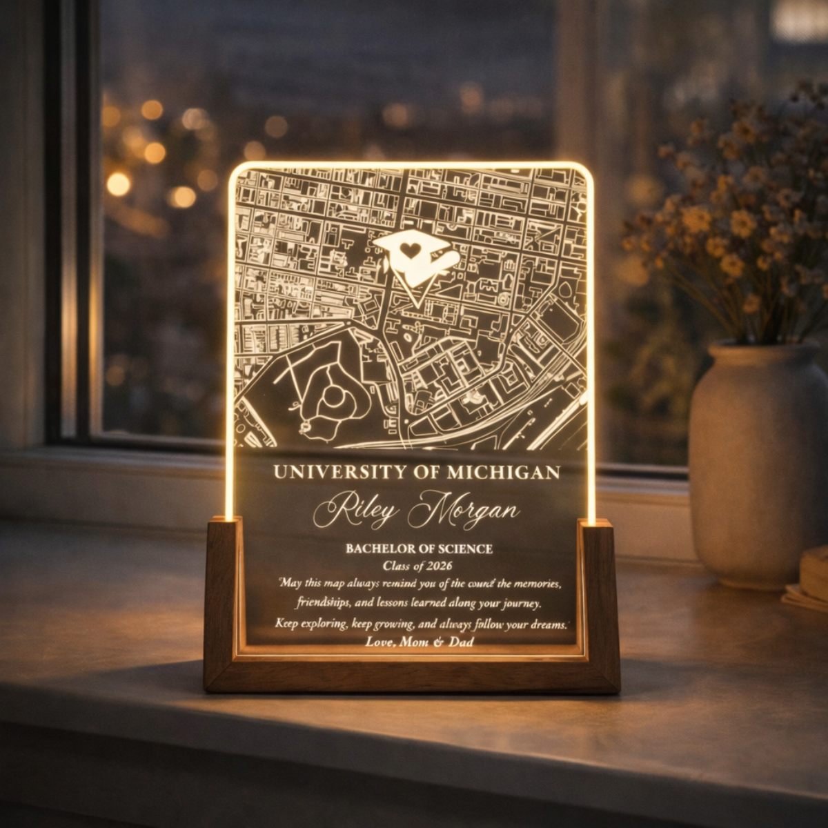 Personalized College Map Graduation Lamp Custom Class of 2026 Gift, Unique Gifts for Graduate