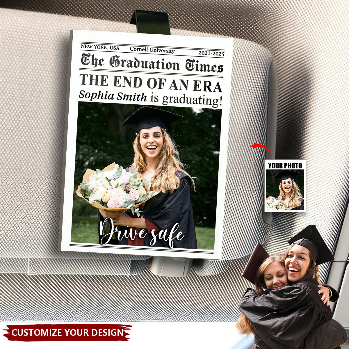 Graduation Gift Drive Safe The End Of An Era - Personalized Car Visor Clip - Graduation Gift