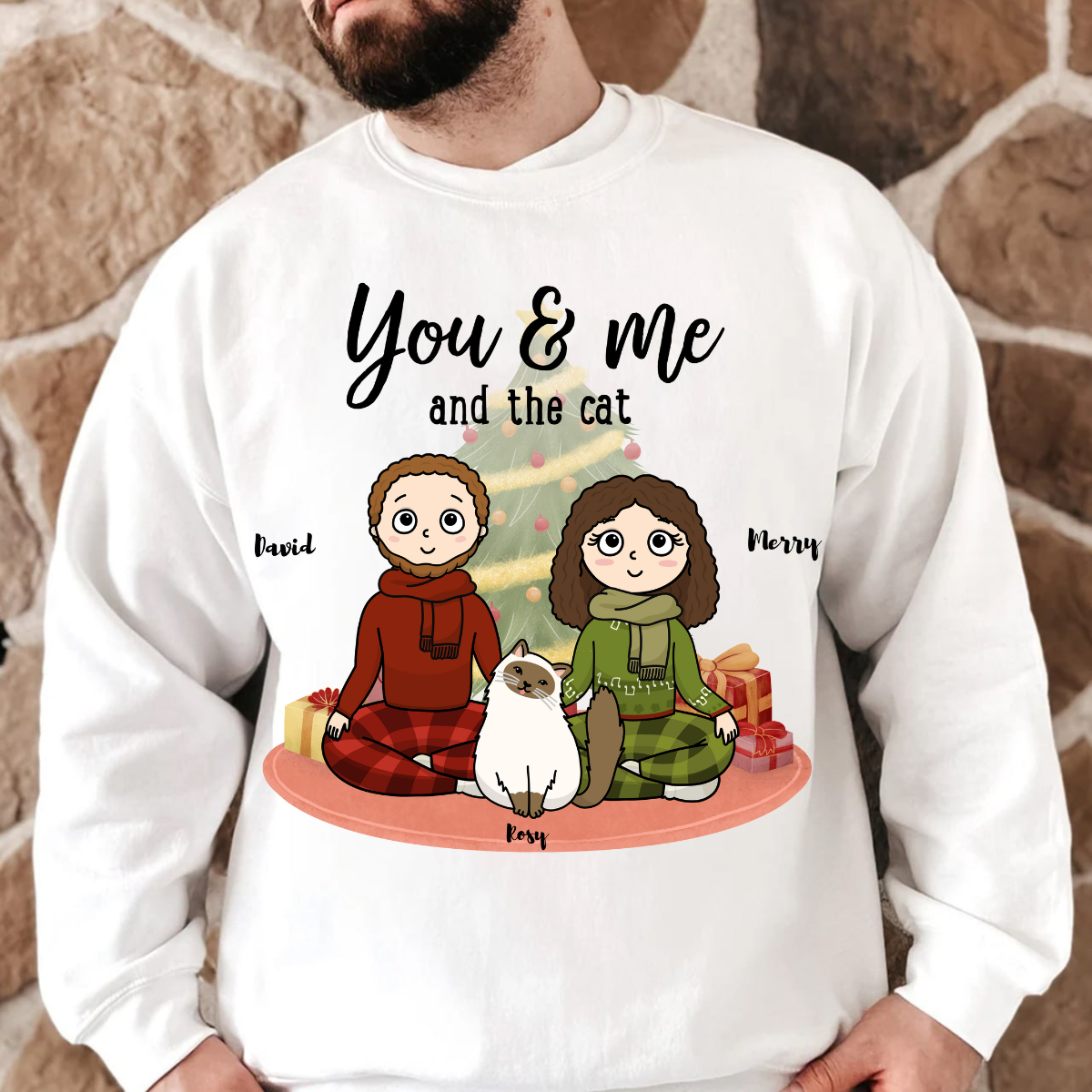 You, me & the cats Christmas Tree Personalized Sweatshirt Christmas Gift For Cat Lovers Custom Cat Breed Cat Dad Cat Mom Winter Season Gift