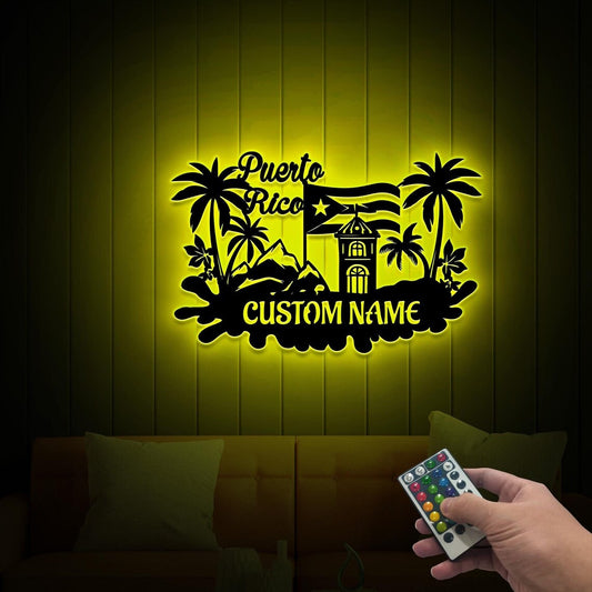 Puerto Rico Custom Metal Wall Art with Led Lights, Puerto Rico Flag and Scenery Wall Hanging, PR Flag Home Decor, Puerto Rico Lover Gift