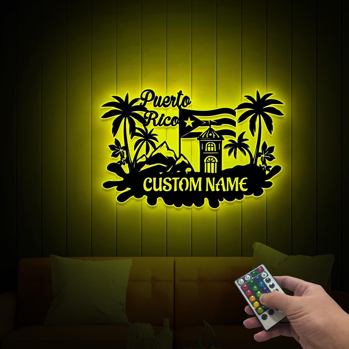 Puerto Rico Custom Metal Wall Art with Led Lights, Puerto Rico Flag and Scenery Wall Hanging, PR Flag Home Decor, Puerto Rico Lover Gift