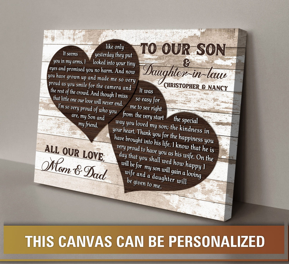 To Our Son & Daughter-in-law I'm So Very Proud - Personalized Canvas - Gift For Son & Daughter-in-law On Wedding Day