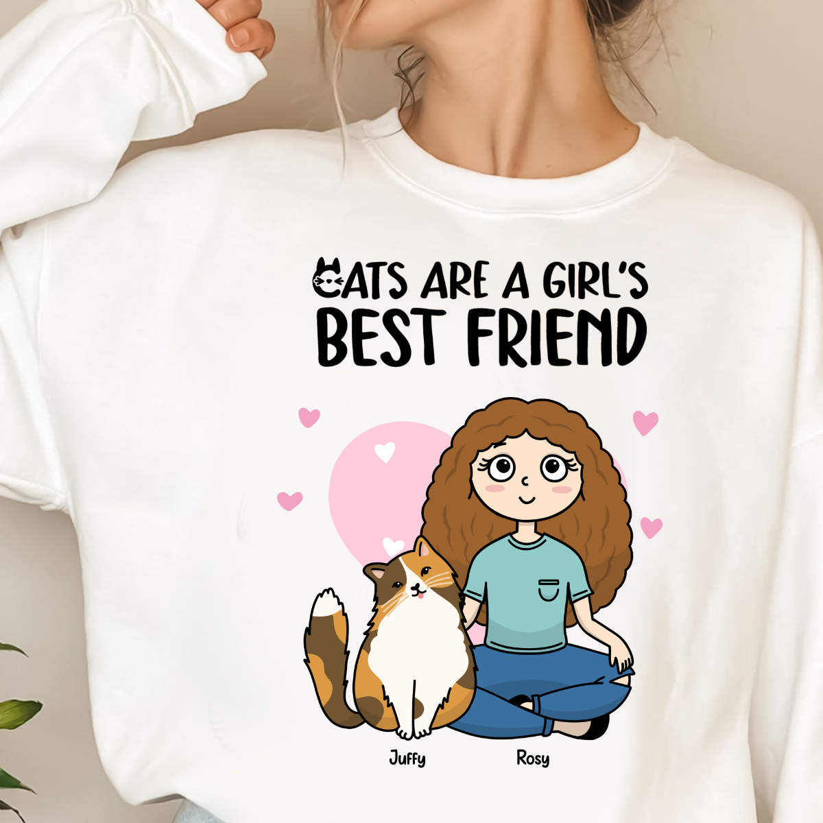 Cats Are A Girl's Best Friend Custom Gift For Cat Mom Personalized Sweatshirt For Cat Lovers Christmas Gift For Cat Mom Girl Loves Cat