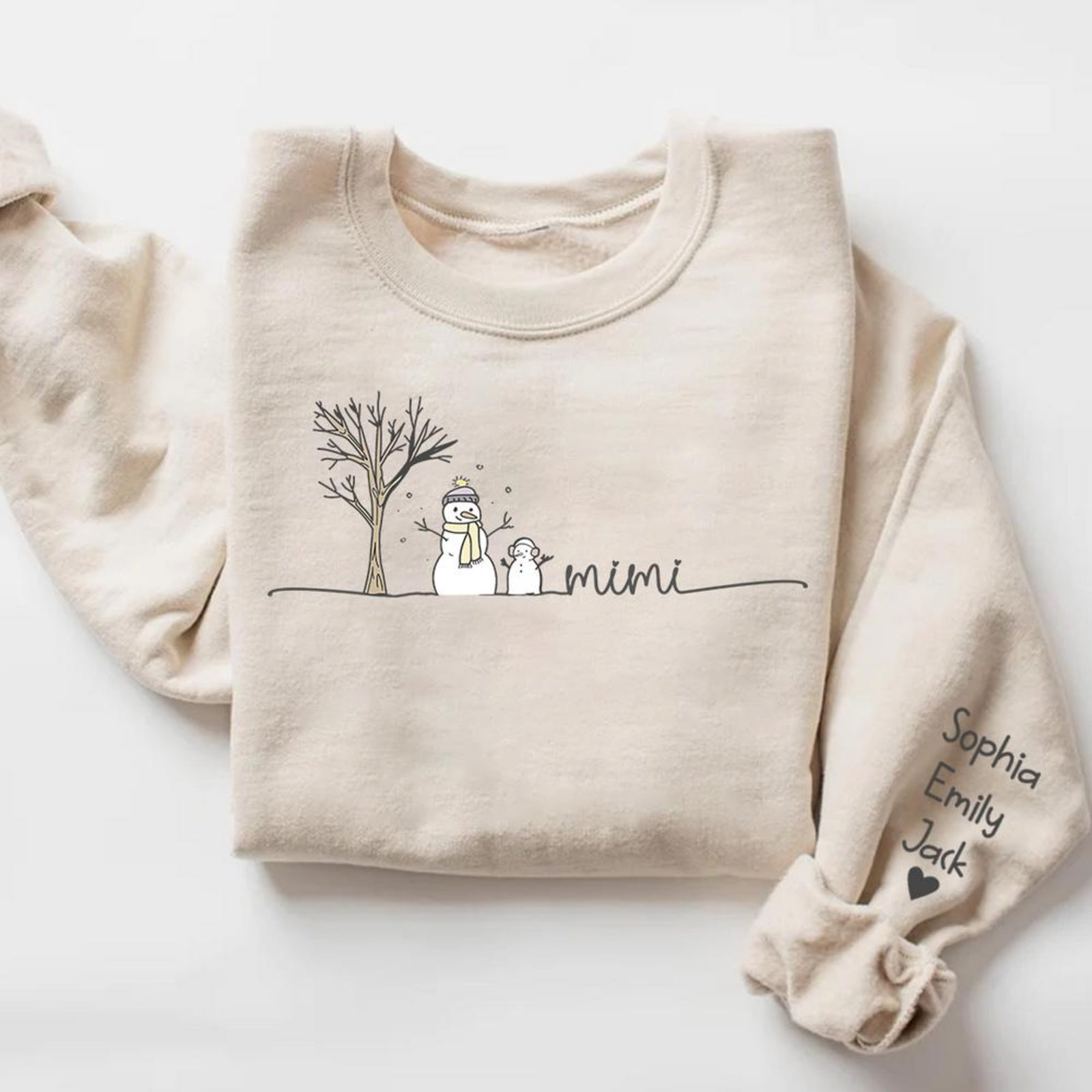 Custom Mimi Snowman Tree & Grandkids - Personalized Shirt - Christmas Gift For Grandma