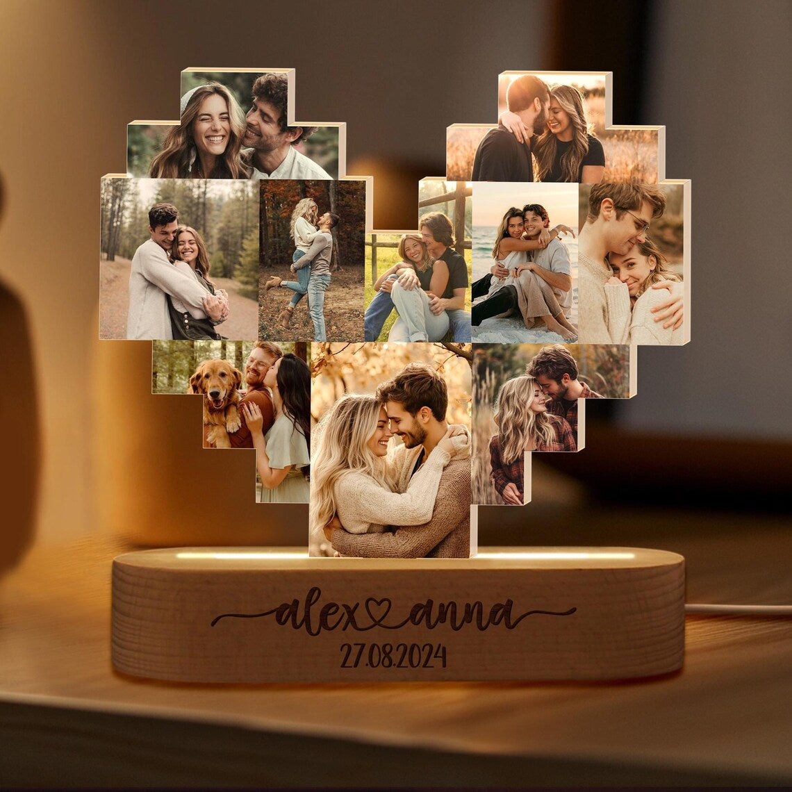Personalized Valentine's Couples Gift, Couples Photo Night Light, Custom Picture Heart Light, Anniversary Gift For Couples, Engagement Gift