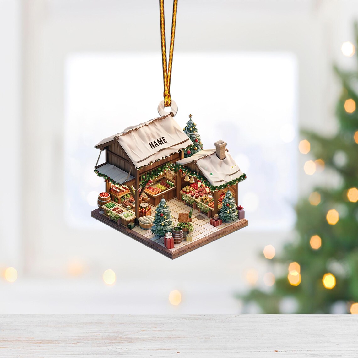 Personalized Market Stand 2D Flat Christmas Ornament, Market Stand Car Ornament, Market Stand Holiday Gift, Housewarming Gifts