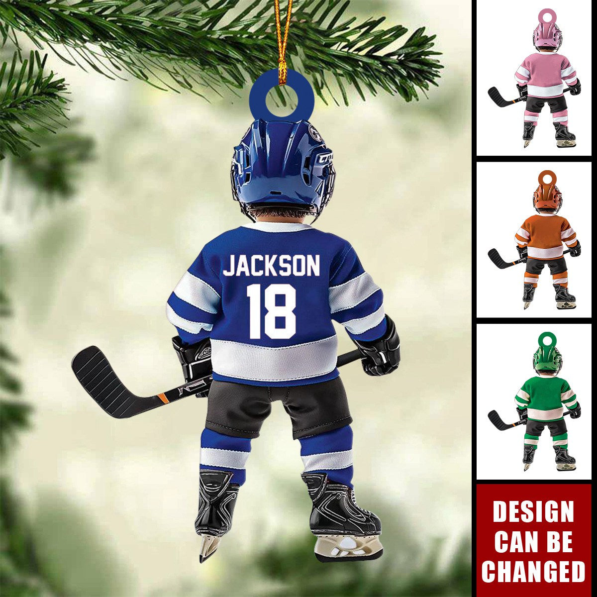 Kid Ice Hockey Player - Personalized Acrylic Ornament - Christmas Hockey Player Gifts