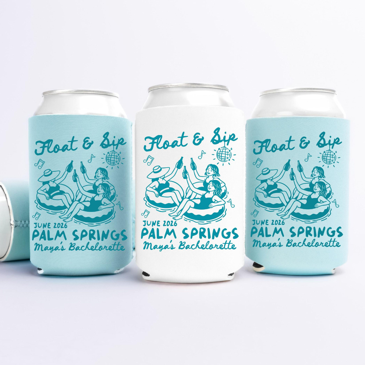 Float & Sip Beach Bachelorette Party Favors, Pool Party Can Coolers, Coastal Birthday Can Coolers