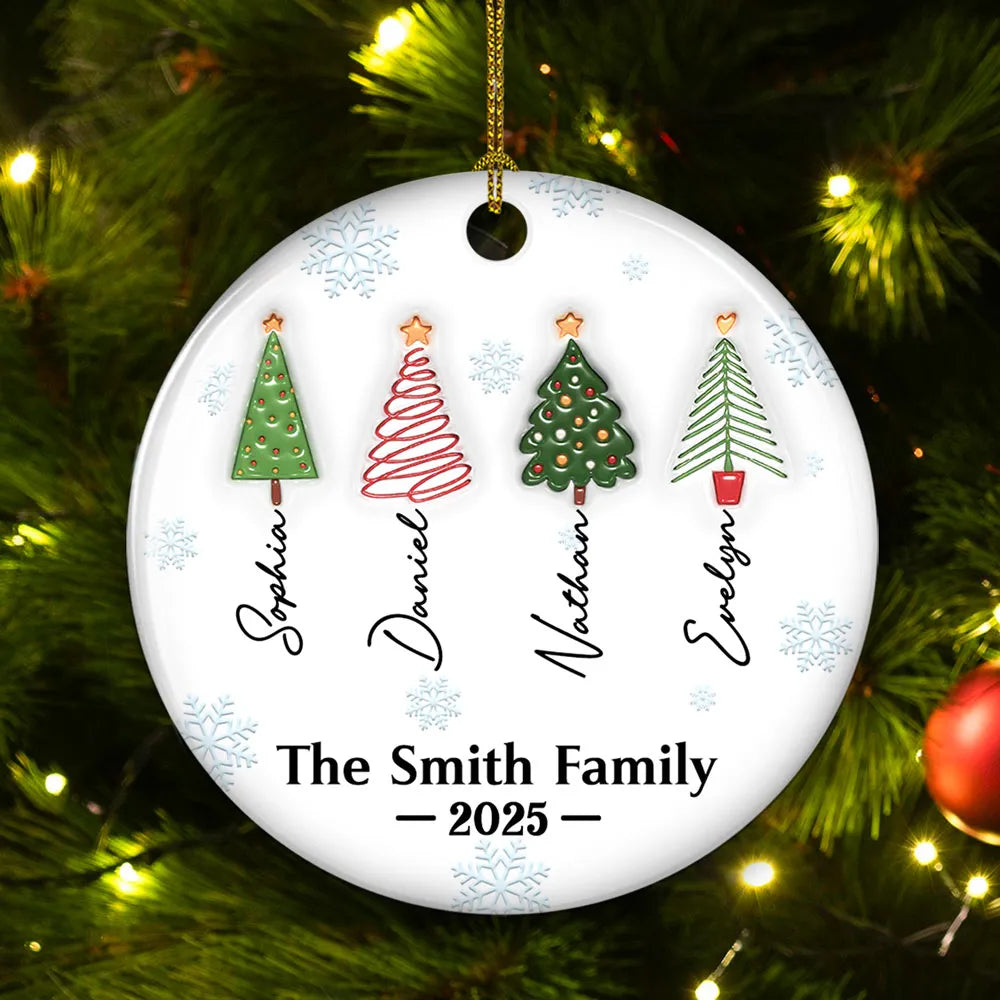 3D Effect Printed Family Christmas Tree Names - Personalized Ornament - Christmas Gift For Family
