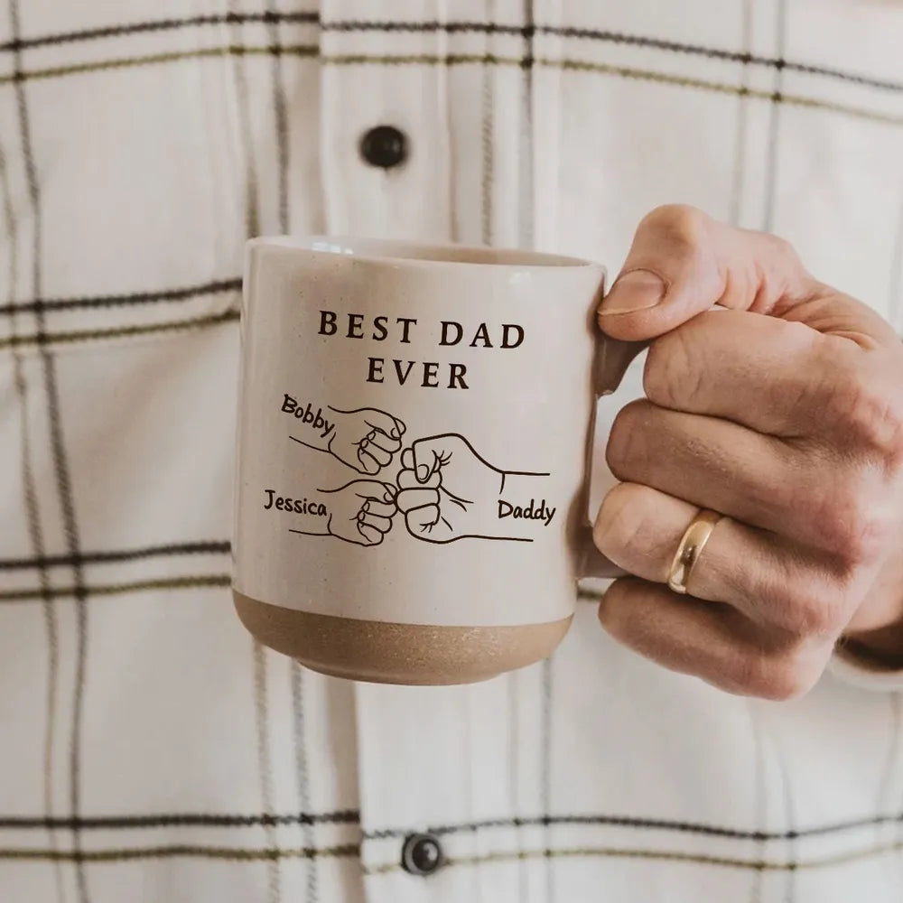 Best Dad Ever Fist Bump - Personalized Pottery Mug - Father's Day Gift for Dad