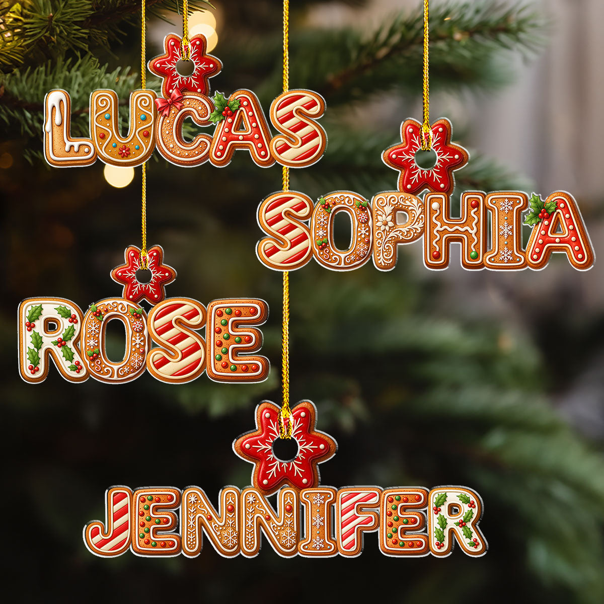 Custom Gingerbread Christmas Letters - Personalized Shaped Ornament - Christmas Gift For Family