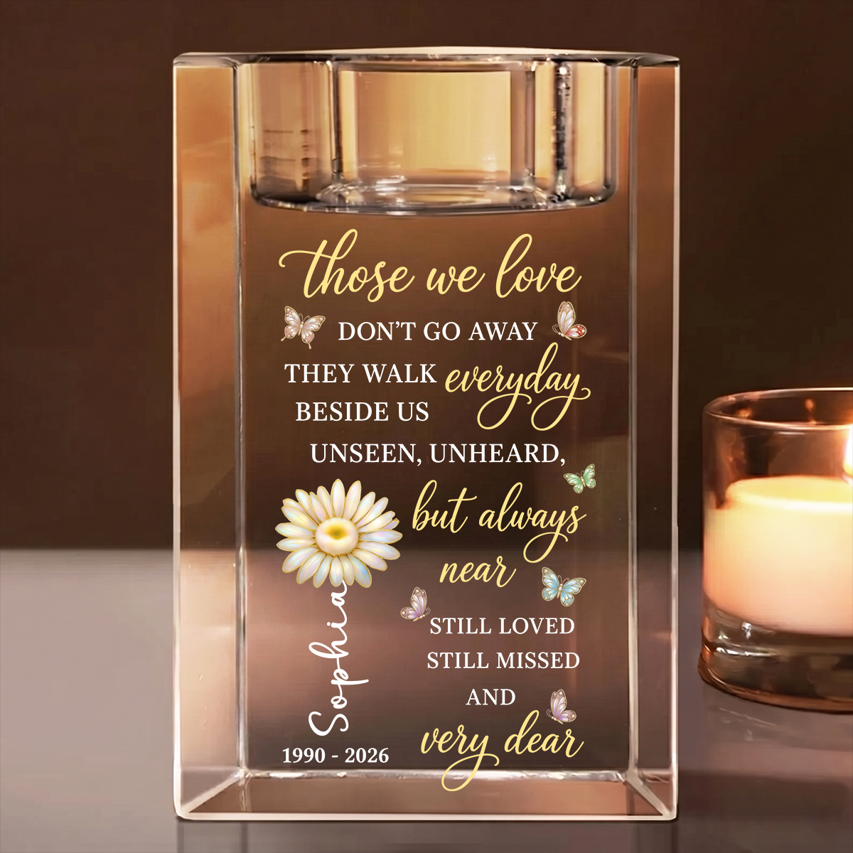 Light Up Memorial Flowers Personalized Crystal Candle Holder