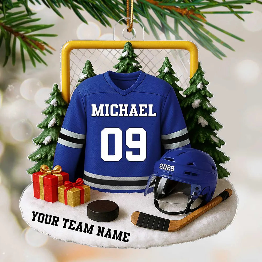 Hockey Player Uniform 3D Effect - Personalized Acrylic Ornament - Christmas Gift For Hockey Player