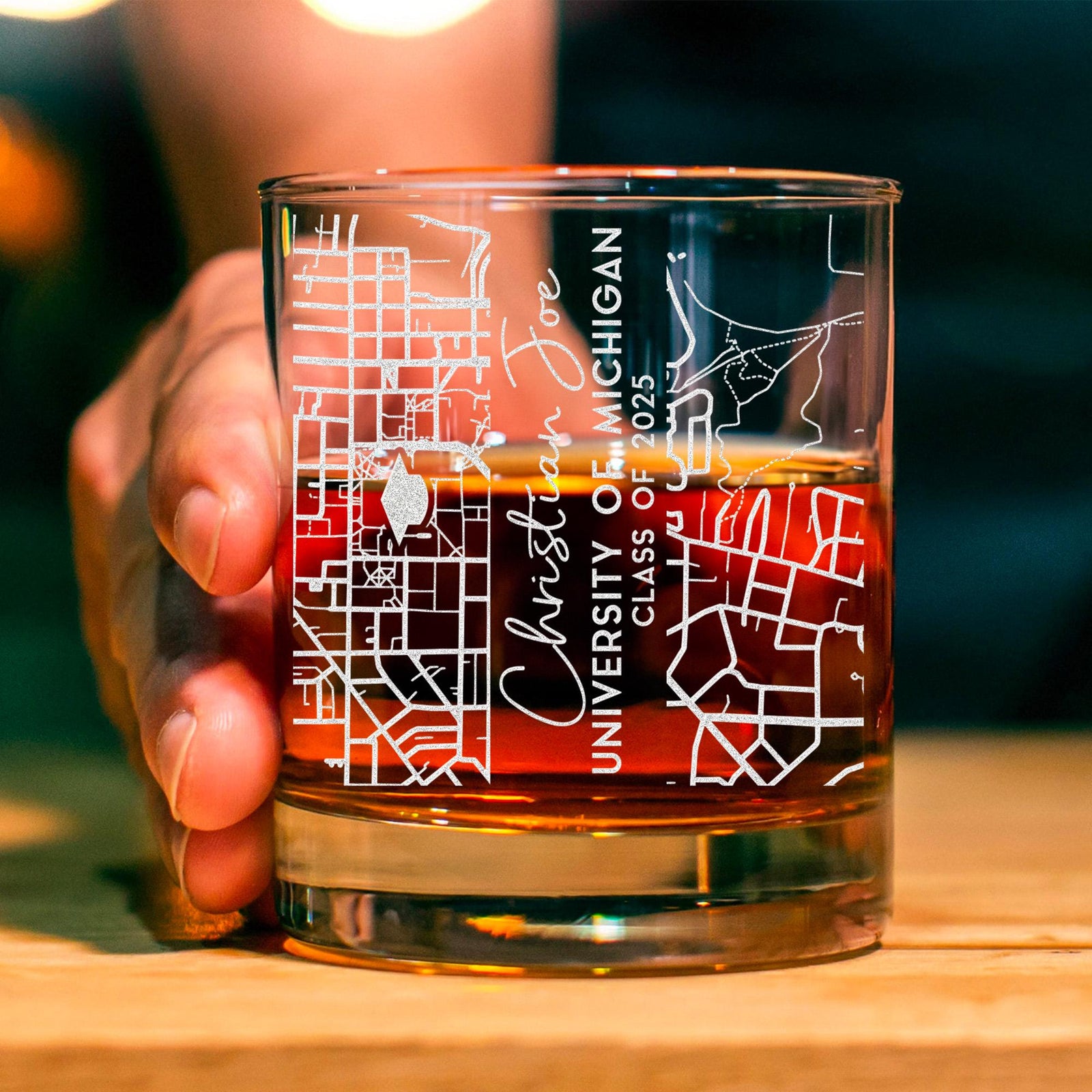 Custom Campus Map Graduation Whiskey Glass - Engraved University Map Graduation Gift on Rock Glass, Class of 2025