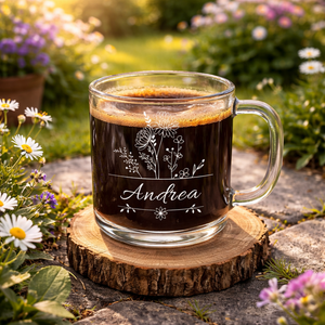 Personalized Birth Flower Mug, Custom Glass Coffee Cup with Name, Birth Month Flower Gift, Birthday Present, Mother Gift,Bridesmaid Proposal