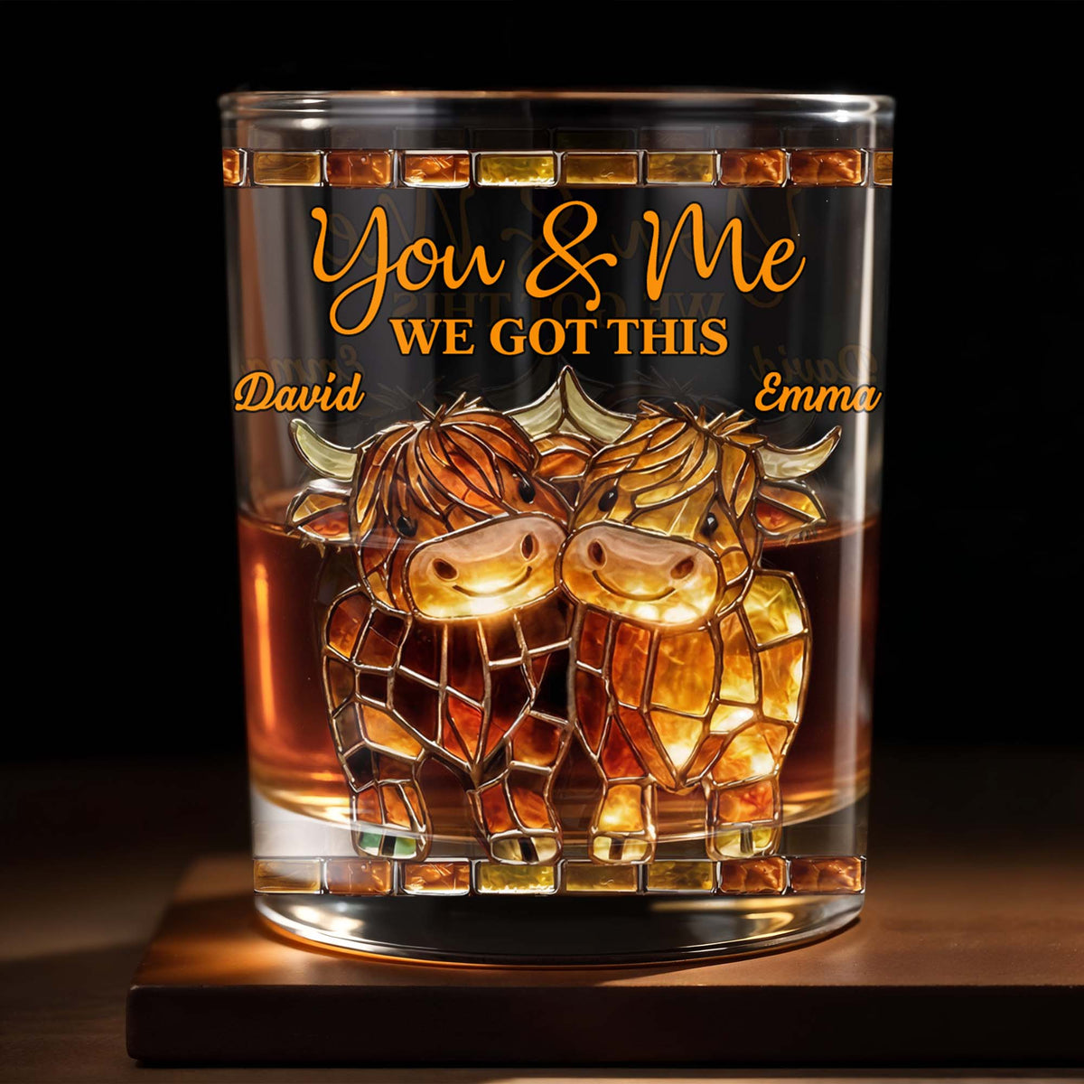 You & Me, We Got This Mosaic Cows Glass, Personalized Custom Whiskey Glass, Gift For Couples