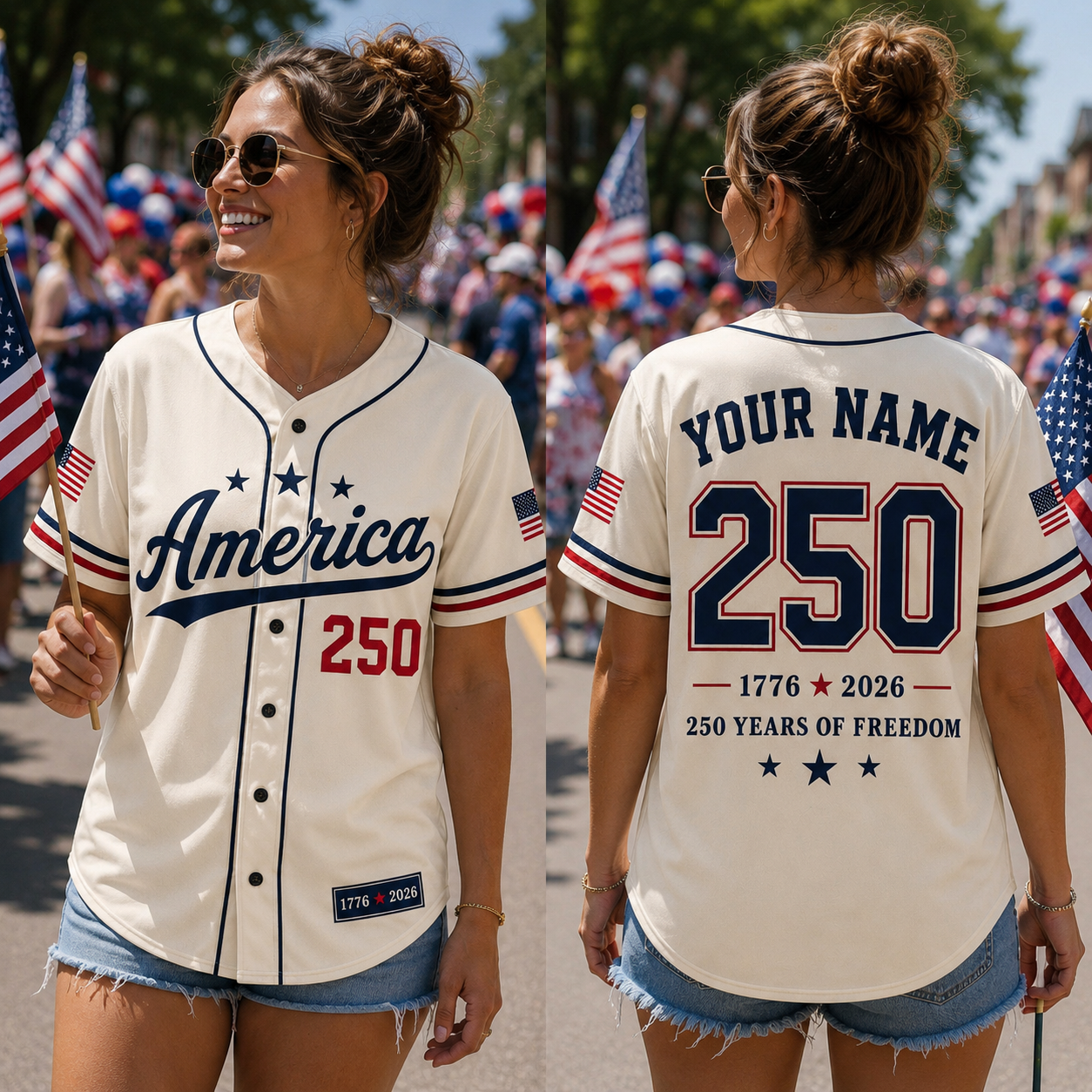 Personalized America 250 Baseball Jersey, 1776 2026 Custom Name USA 250th Anniversary Shirt, Patriotic Baseball Jersey, 4th of July Gift