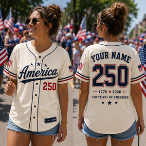 Personalized America 250 Baseball Jersey, 1776 2026 Custom Name USA 250th Anniversary Shirt, Patriotic Baseball Jersey, 4th of July Gift