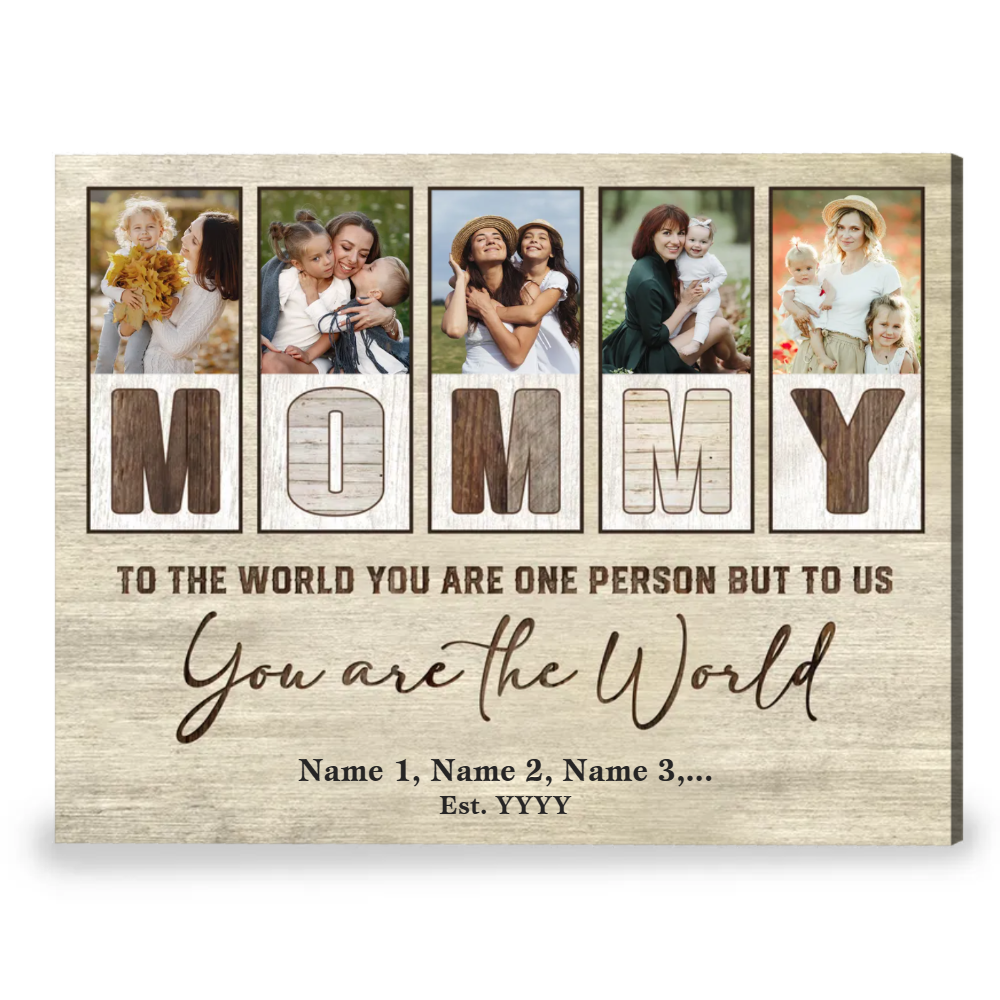 Mommy Photo Collage Custom 5 Photos - Personalized Canvas - Gift For Mom, Mother's Day Gift