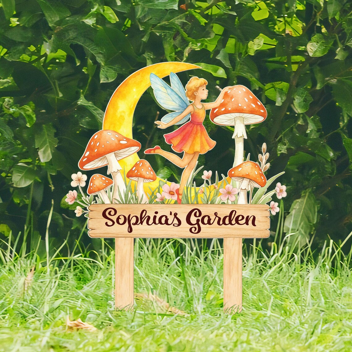 Personalized Fairy Garden Stake, Fairy Mushroom Yard Sign, Gardening Gift, Outdoor Decoration, Gift for Kids, Niece Gift, Lawn Decor