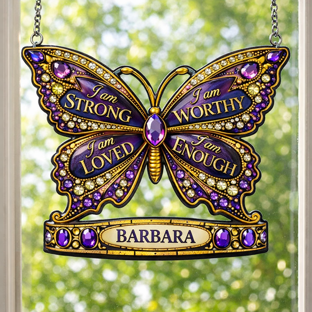 I Am Strong Jewelry Butterfly - Personalized Suncatcher - Gift For Her, Mother's Day, Birthday Gift