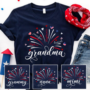 4th Of July Grandma With Grandkids Name - Personalized Shirt - Gift For Grandma