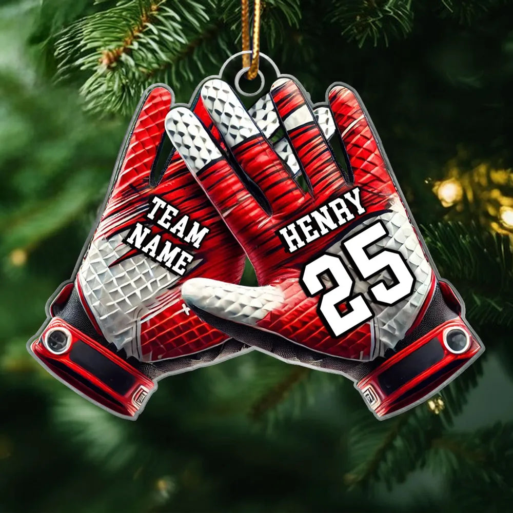 Football Gloves Football For Life Personalized Acrylic Ornament, 3D Effect Flat Christmas Ornament