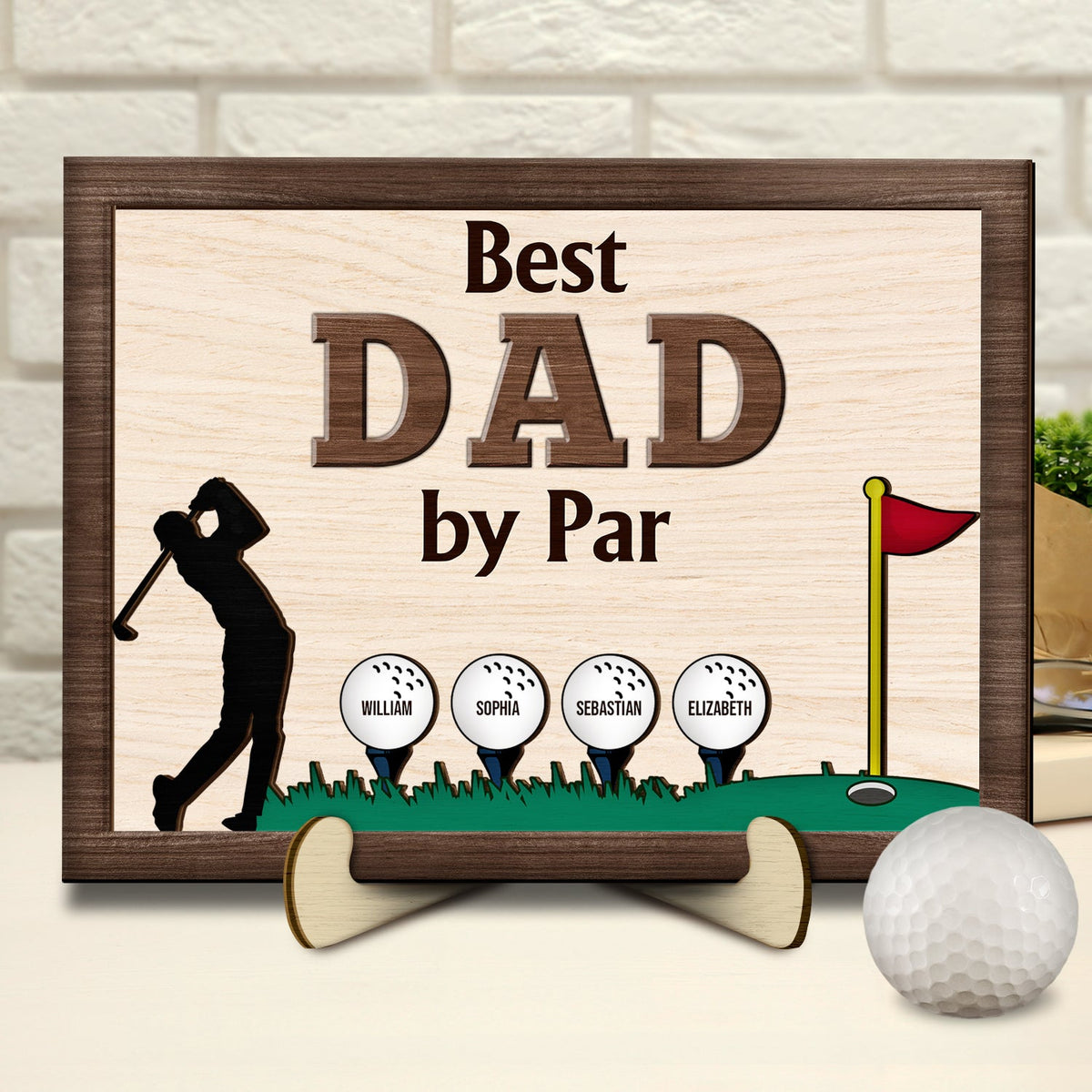 Best Dad By Par - Personalized 2-Layered Wooden Plaque - Birthday, Loving Father Gift For Golf Lover, Golfer Papa
