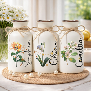 Custom Birth Month & Zodiac Star Sign - Personalized Ceramic Vase - Birthday Gift For Her