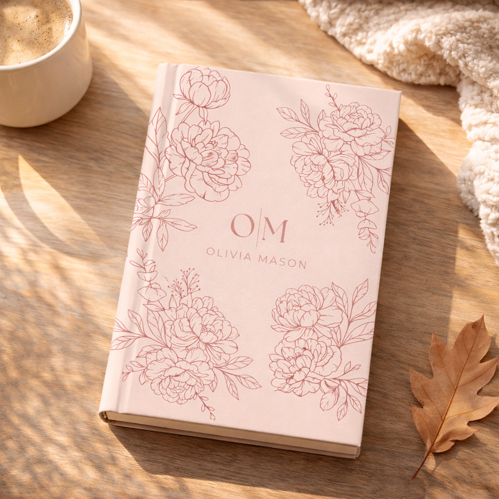 Custom Monogrammed Journal with Name & Initials, Personalized Floral Notebook, Vintage Cottagecore Coquette Gift for Her, Book Lover Gift