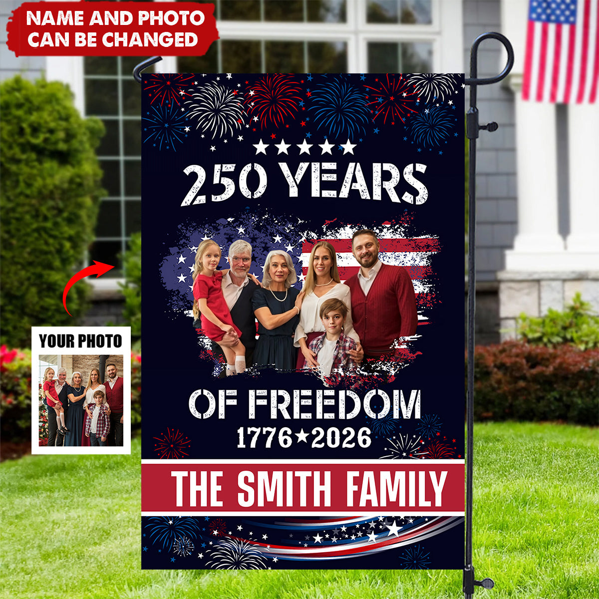 Custom Family Photo Celebrate 250 Years of America Garden Flag