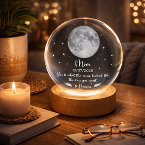 The Moon On The Day You Went To Heaven - Personalized Crystal Night Light - Moon Phase Memorial Gift
