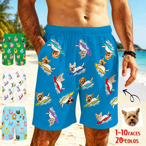 Custom Pet Face Beach Shorts, Personalized Surfing Swim Trunks, Summer Vacation Pet Party swimwear