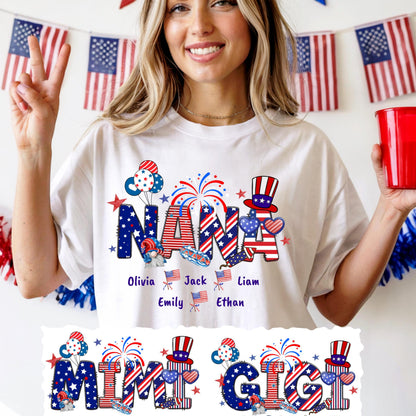 Personalized Grandpa Shirt, Patriotic 4th of July Grandma Shirt, Patriotic Nana 4th Of July Grandma And Grandkid Name Shirt, 4th Of July Mimi