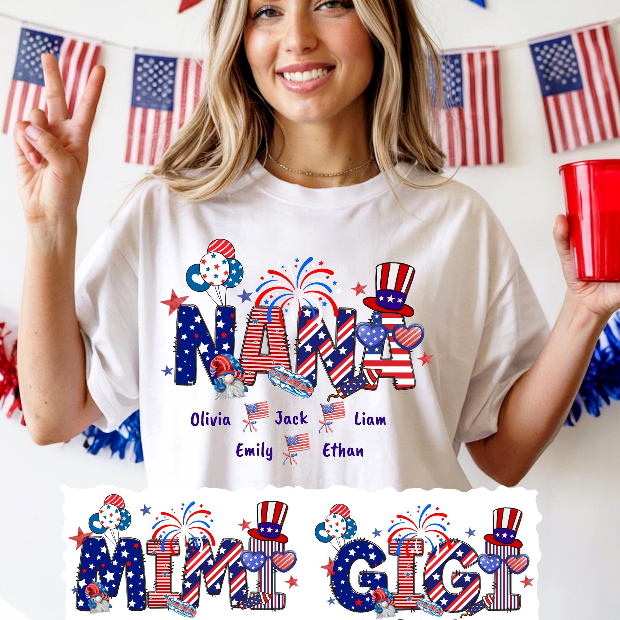 Personalized Grandpa Shirt, Patriotic 4th of July Grandma Shirt, Patriotic Nana 4th Of July Grandma And Grandkid Name Shirt, 4th Of July Mimi