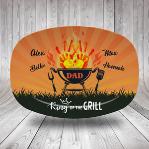 Personalized Grilling Plate for Dad, Custom Father's Day Gift for Husband, Grandpa, King of Grill with Kid's Handprints