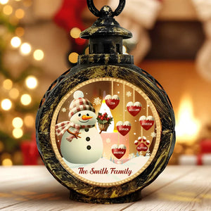 Snowman With Hearts - Personalized Lantern LED Flameless Candle - Christmas Gift For Family