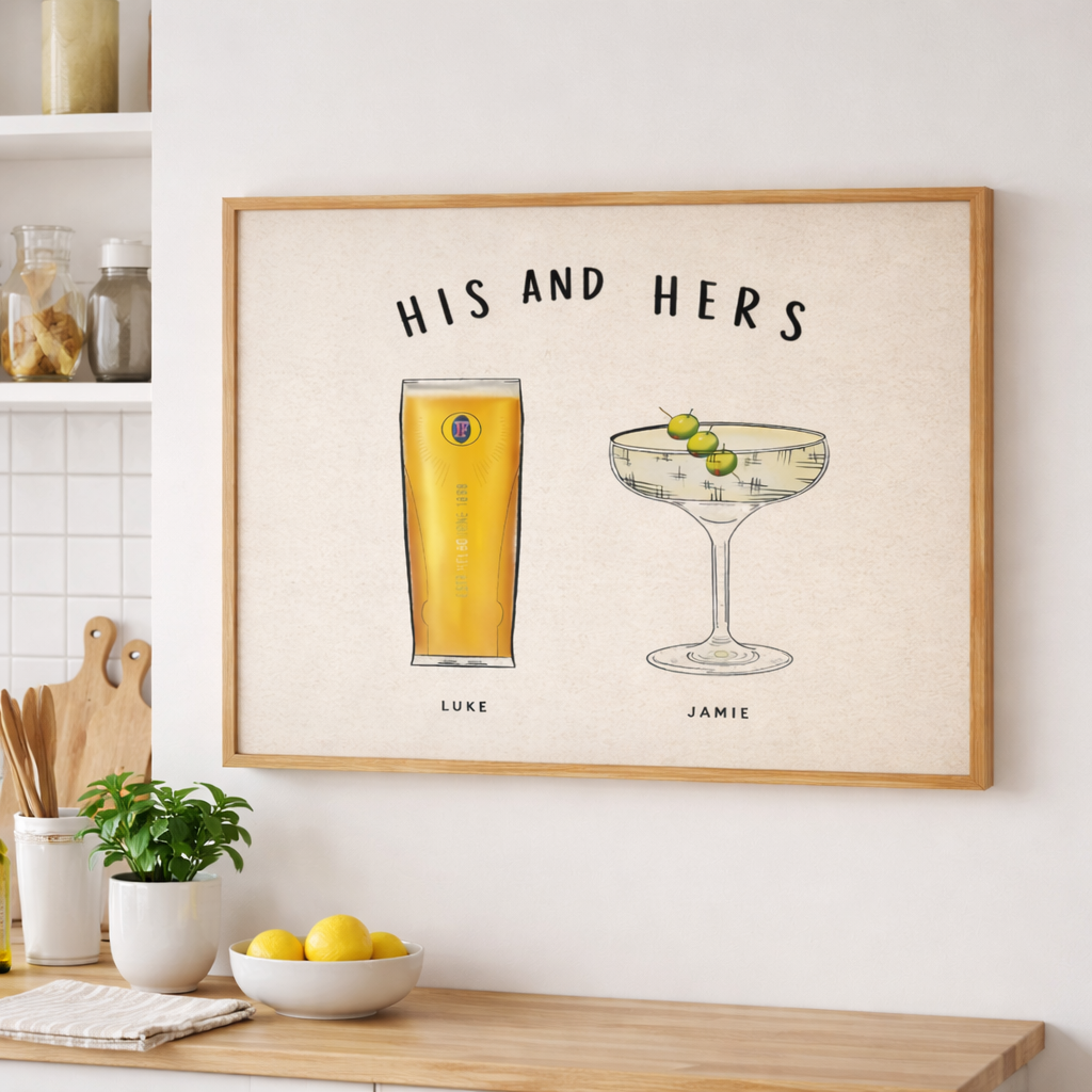 Custom Couple Drinks Print, Personalized Bar Cart Decor, Drink Sign Gift For Couple