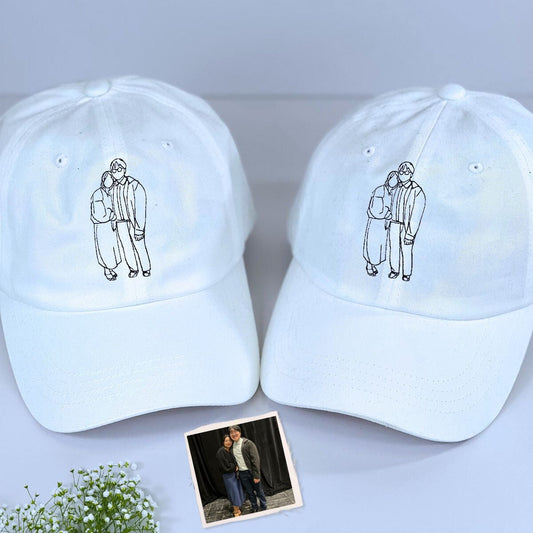 Embroidered Photo Couple Portrait - Personalized Embroidered Cap - Gift For Couple, Valentine's Day Gift