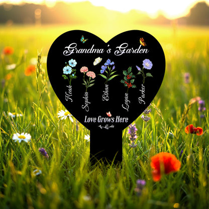 Personalized Birth Flower Metal Garden Stake, Mother's Day Gifts for Grandma, Grandkids Names, Nana's Blessings, Garden Marker Botanical Art