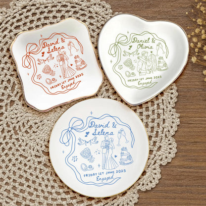 Engaged Ring Dish, Personalized Engagement Gift, Custom Name Ring Holder Christmas Gift, Wedding Gift For Bride, Sentimental Gift For Bridal
