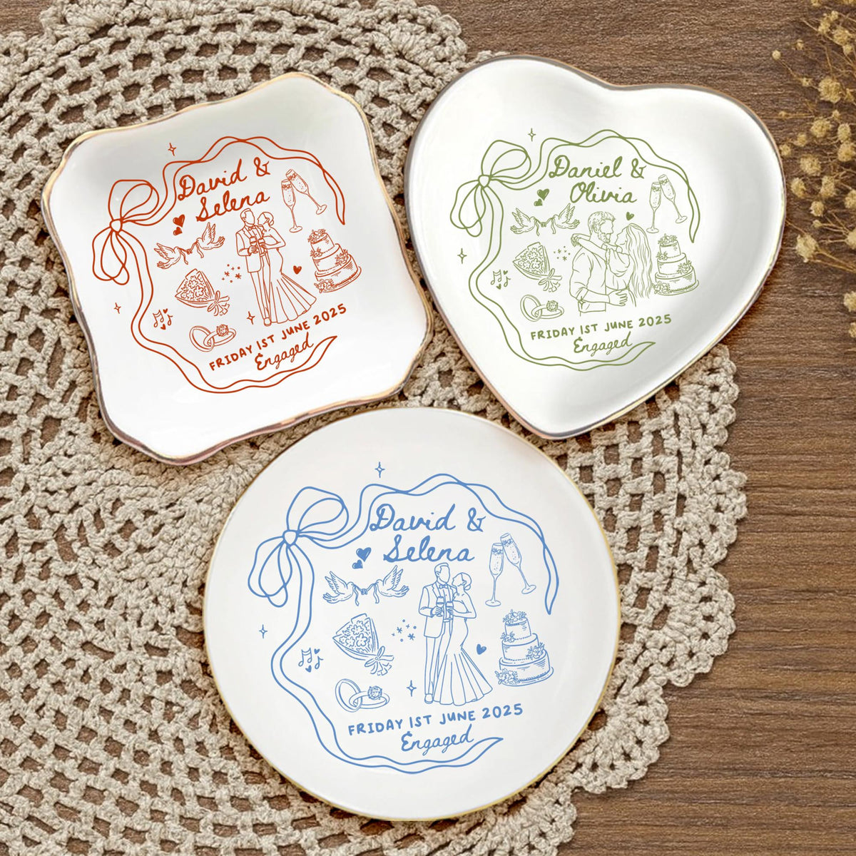 Engaged Ring Dish, Personalized Engagement Gift, Custom Name Ring Holder Christmas Gift, Wedding Gift For Bride, Sentimental Gift For Bridal