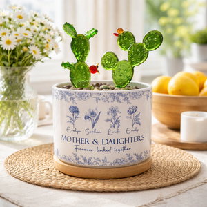 Mother & Daughters Forever Linked Together - Personalized Mini Glass Flower Plant Pot - Gift For Mom Grandma, Mother's Day Gift