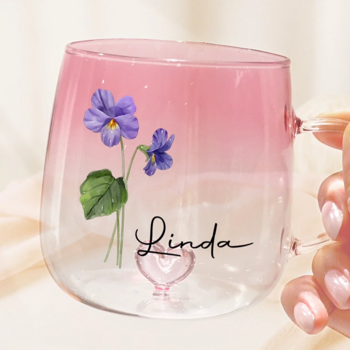 Birth Month Flower With Name - Personalized Gradient Glass Mug - Birthday Gift For Best Friends, BFF, Sisters