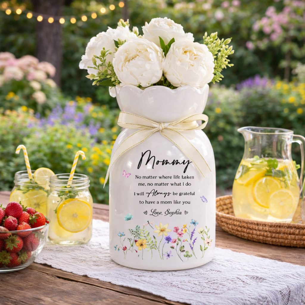 Personalized Mommy Always Flower Vase, Mothers Day Gift for Mum, Gift from Grandkids, Ceramic Flower Pot, Gift for Her, Wildflower Ceramic Vase