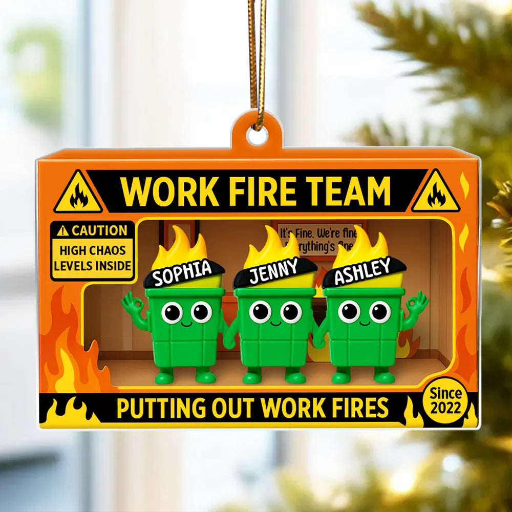 Action Figure Dumpster Fires - Personalized Acrylic Ornament - Christmas Gift for Coworkers