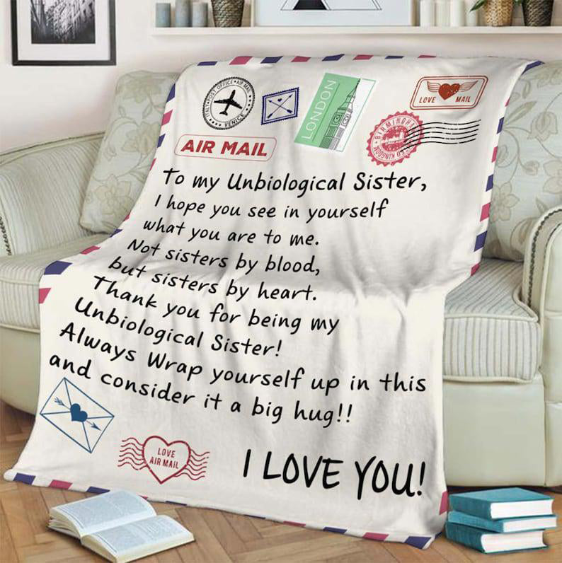 To My Unbiological Sister Blanket, Fleece Blanket, Mink Blanket,blanket For Sister,gifts For Sister Family Home Decor Bedding Couch Sofa Soft And Comfy Cozy