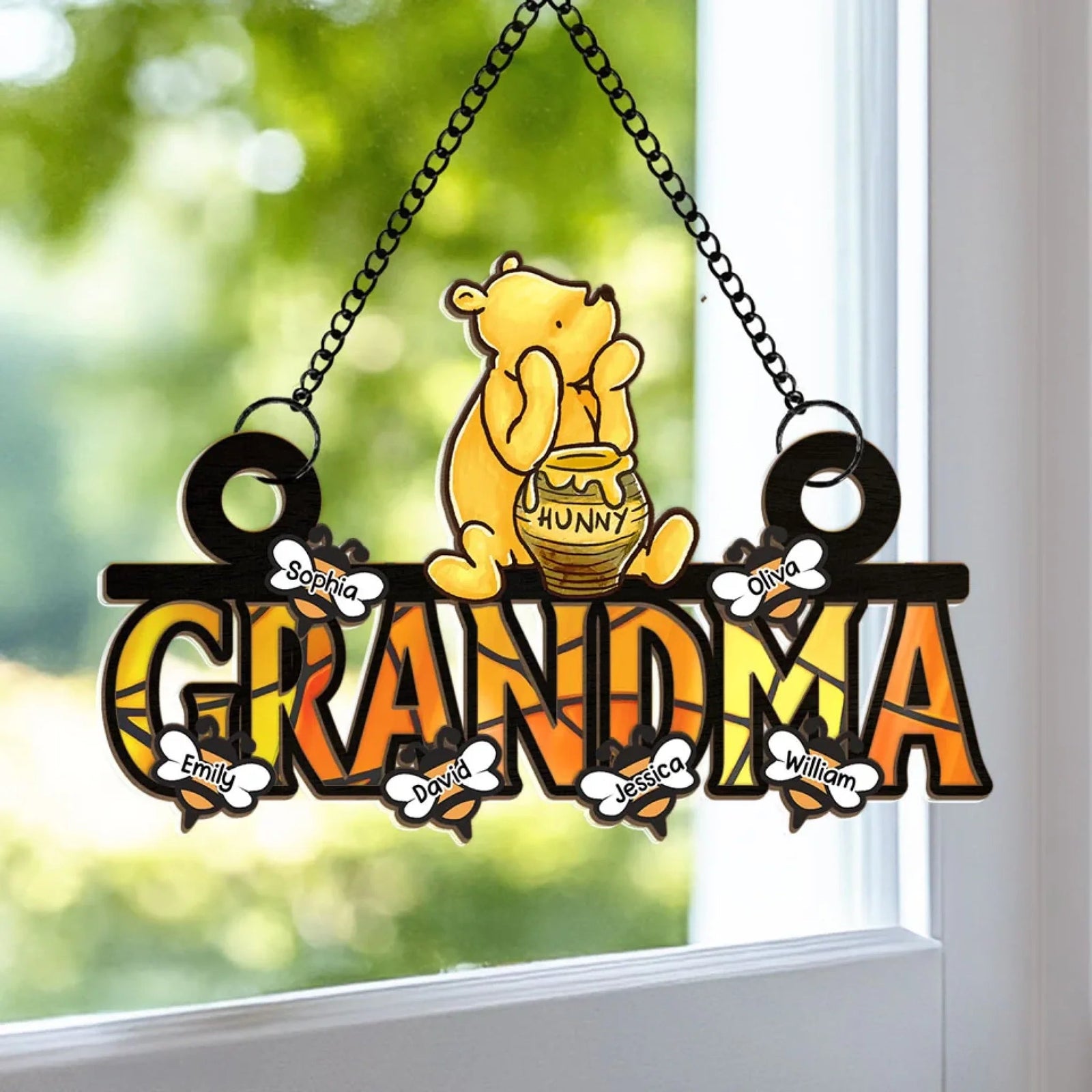 Grandma's Reason To Bee Happy - Personalized Suncatcher Ornament - Window Hanging Decor Gift For Mom, Grandma, Mother's Day Gift